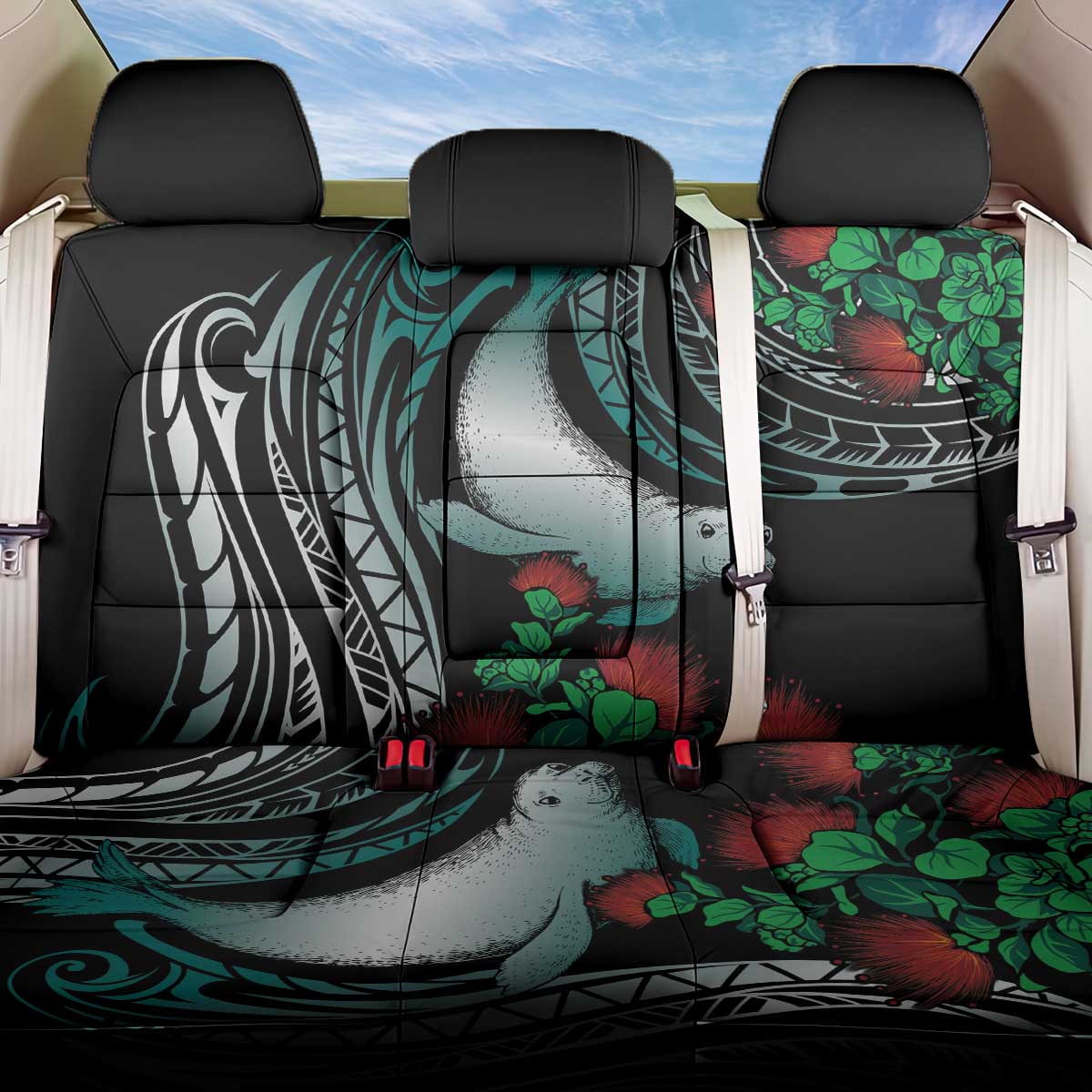 Aloha Hawaii Monk Seal Back Car Seat Cover Mix Ohia Lehua