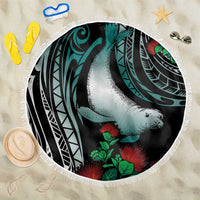 Aloha Hawaii Monk Seal Beach Blanket Mix Ohia Lehua LT7 One Size 150cm Teal - Polynesian Pride