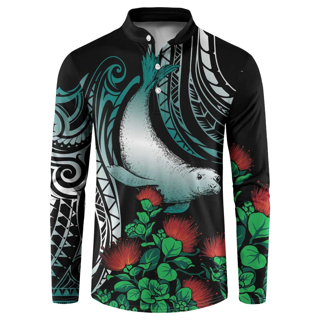 Aloha Hawaii Monk Seal Button Sweatshirt Mix Ohia Lehua LT7 Teal - Polynesian Pride