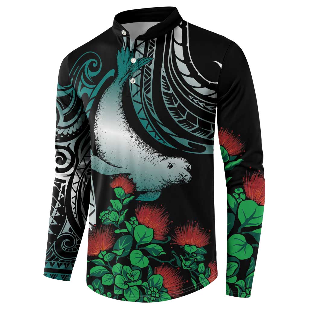 Aloha Hawaii Monk Seal Button Sweatshirt Mix Ohia Lehua LT7 - Polynesian Pride