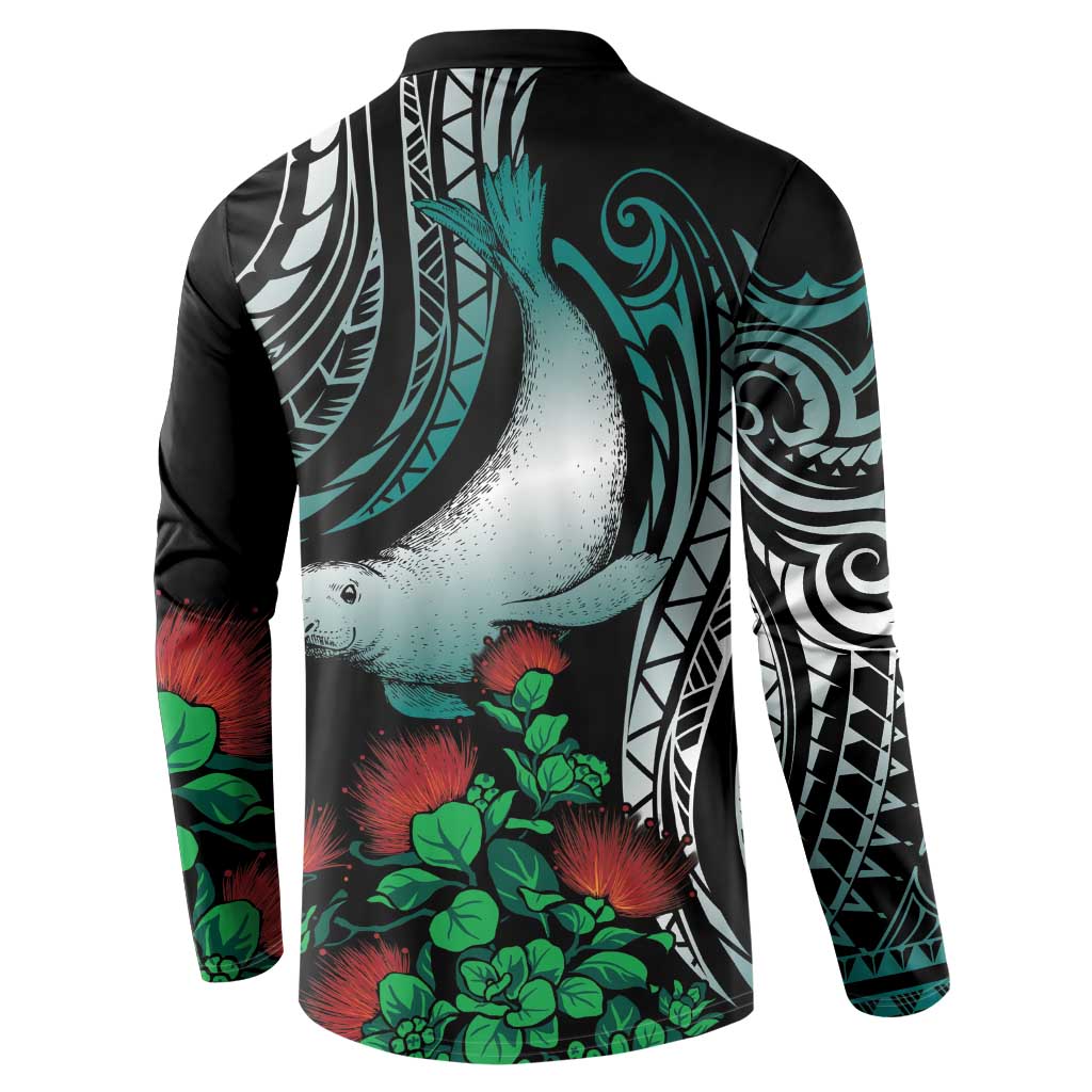 Aloha Hawaii Monk Seal Button Sweatshirt Mix Ohia Lehua LT7 - Polynesian Pride
