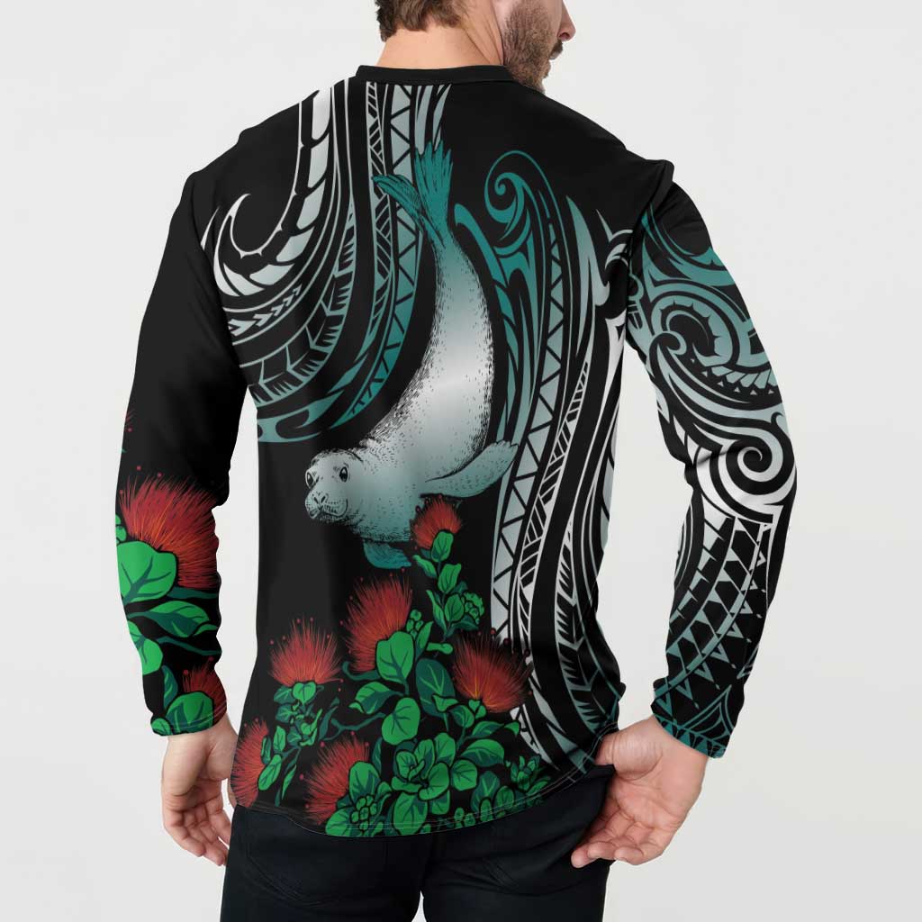 Aloha Hawaii Monk Seal Button Sweatshirt Mix Ohia Lehua LT7 - Polynesian Pride