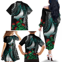 Aloha Hawaii Monk Seal Family Matching Off The Shoulder Long Sleeve Dress and Hawaiian Shirt Mix Ohia Lehua