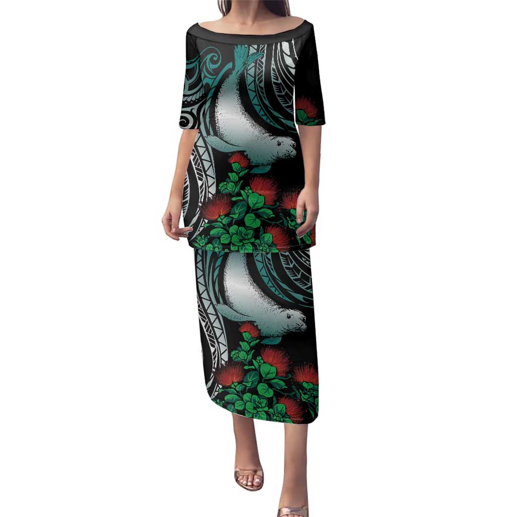 Aloha Hawaii Monk Seal Family Matching Puletasi and Hawaiian Shirt Mix Ohia Lehua