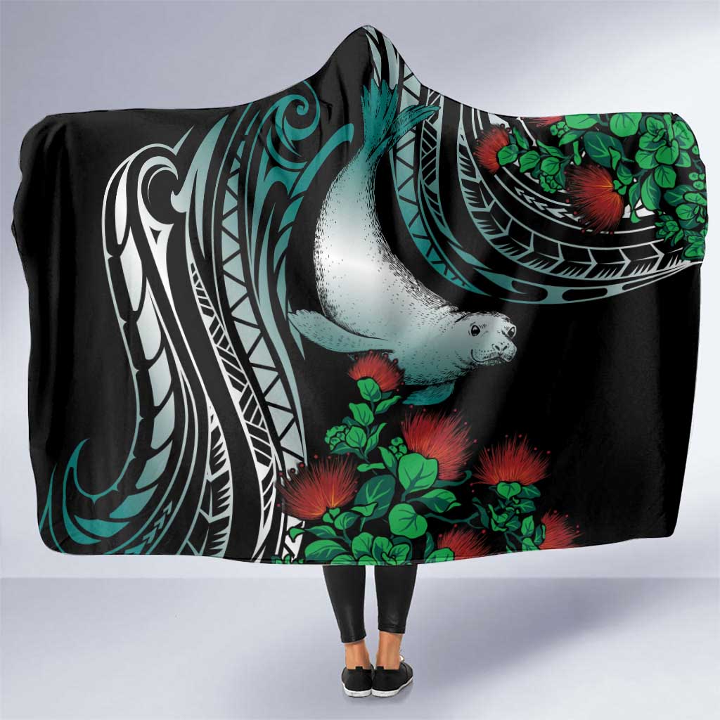 Aloha Hawaii Monk Seal Hooded Blanket Mix Ohia Lehua LT7 One Size Teal - Polynesian Pride