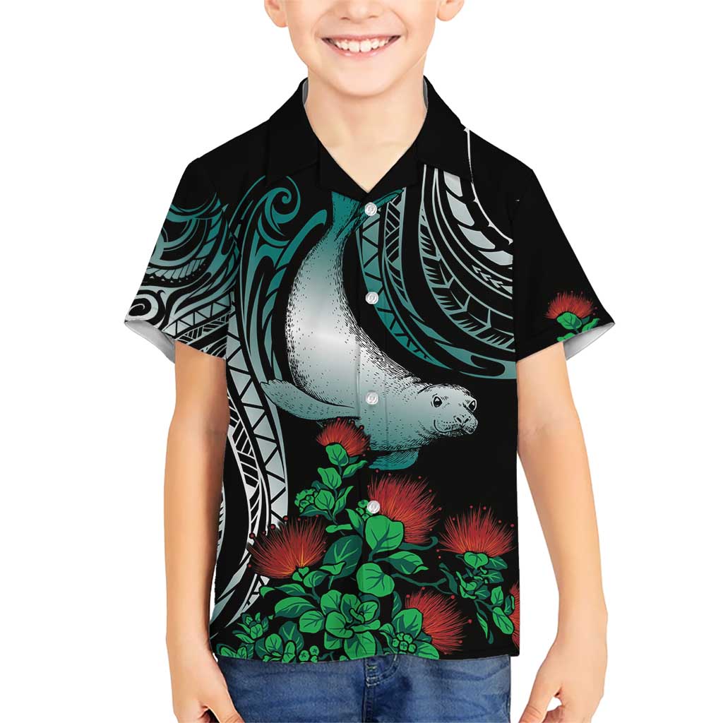 Aloha Hawaii Monk Seal Kid Hawaiian Shirt Mix Ohia Lehua LT7 Kid Teal - Polynesian Pride
