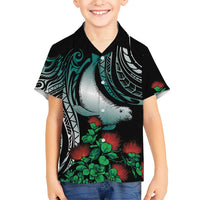 Aloha Hawaii Monk Seal Kid Hawaiian Shirt Mix Ohia Lehua LT7 Kid Teal - Polynesian Pride