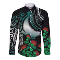 Aloha Hawaii Monk Seal Long Sleeve Button Shirt Mix Ohia Lehua LT7 Unisex Teal - Polynesian Pride