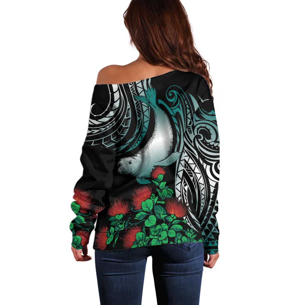 Aloha Hawaii Monk Seal Off Shoulder Sweater Mix Ohia Lehua