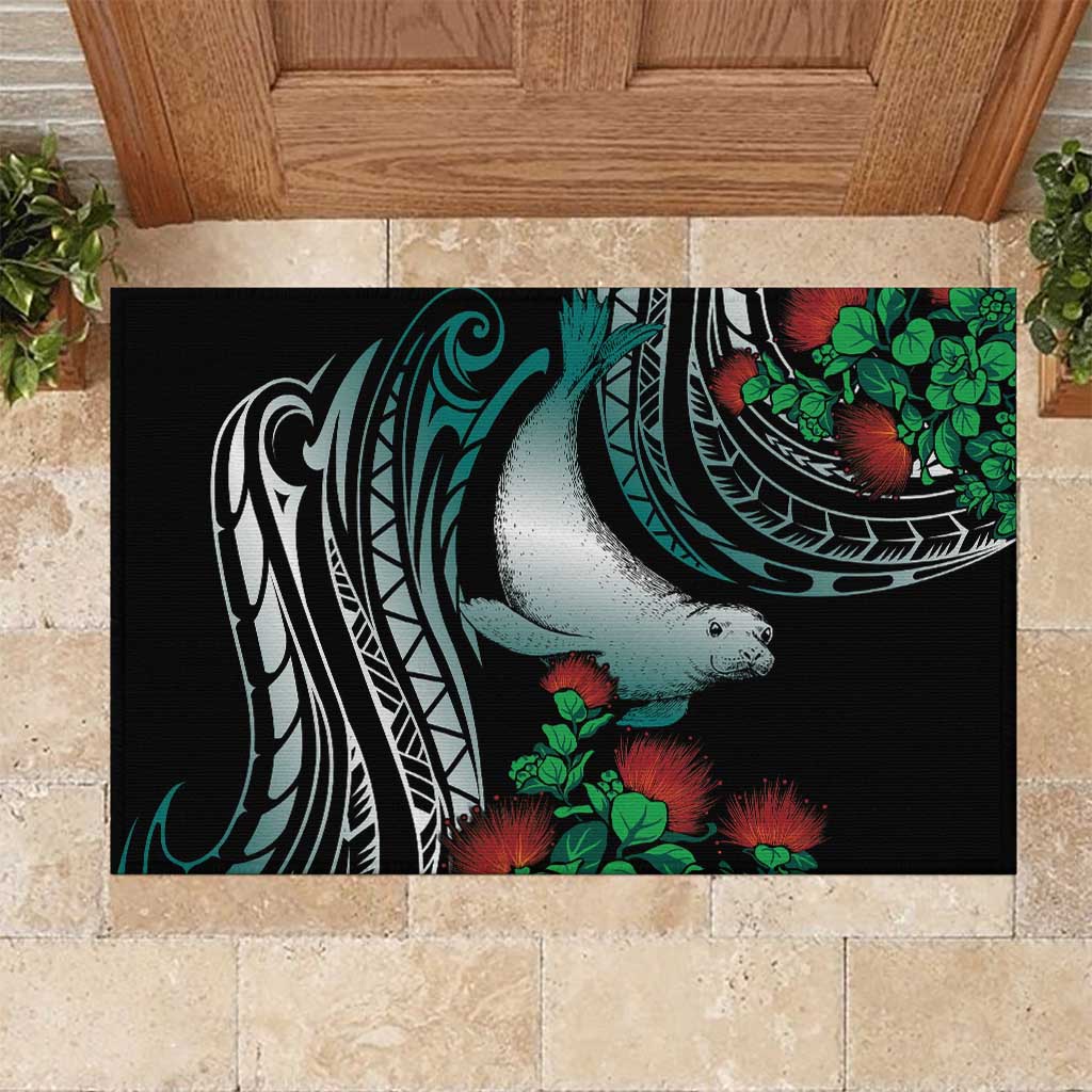Aloha Hawaii Monk Seal Rubber Doormat Mix Ohia Lehua LT7 Teal - Polynesian Pride