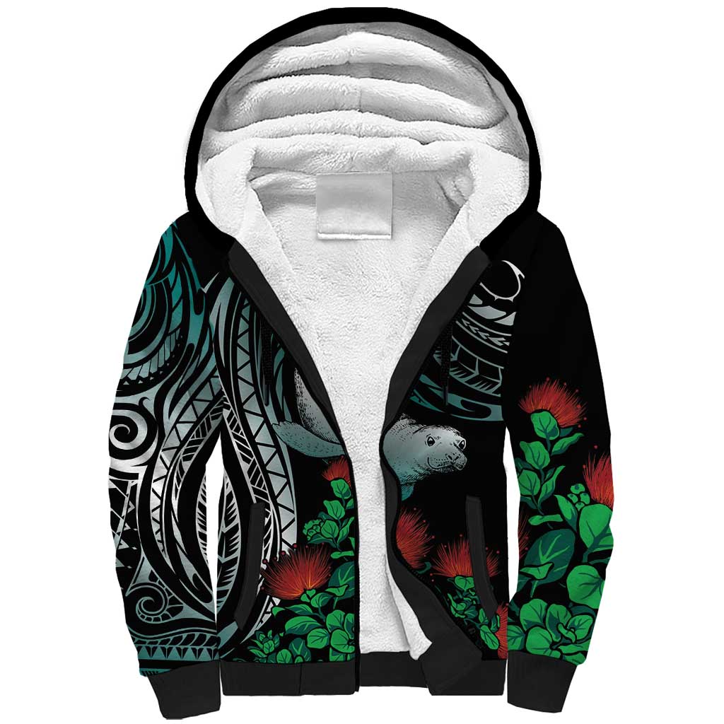 Aloha Hawaii Monk Seal Sherpa Hoodie Mix Ohia Lehua LT7 Unisex Teal - Polynesian Pride