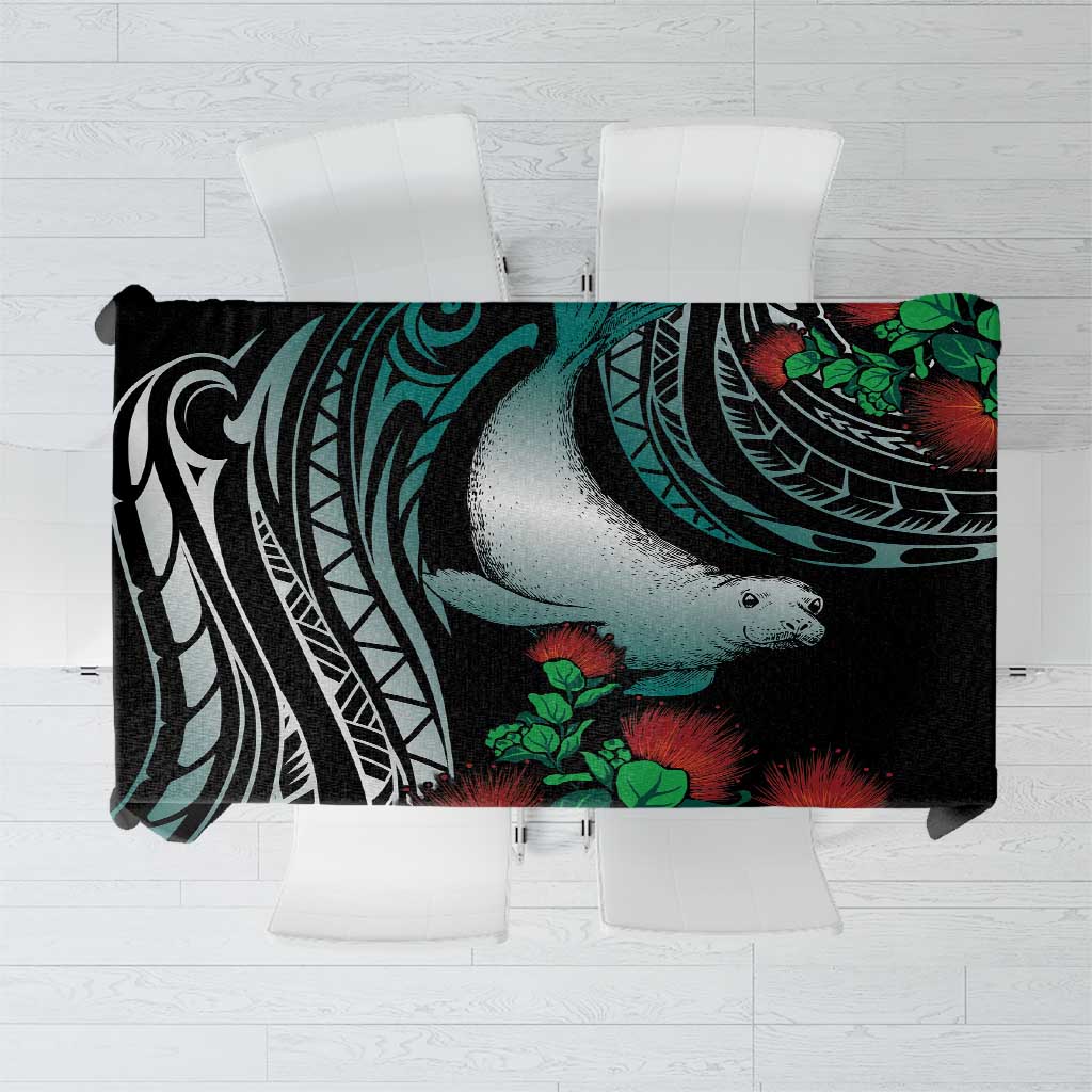 Aloha Hawaii Monk Seal Tablecloth Mix Ohia Lehua LT7 Teal - Polynesian Pride
