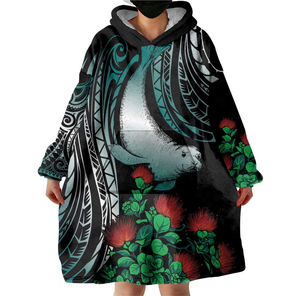 Aloha Hawaii Monk Seal Wearable Blanket Hoodie Mix Ohia Lehua LT7 - Polynesian Pride