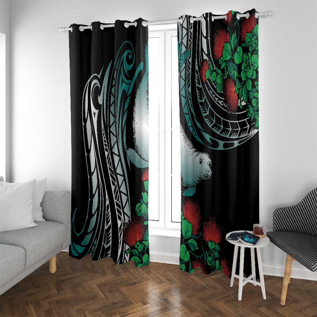 Aloha Hawaii Monk Seal Window Curtain Mix Ohia Lehua LT7 With Grommets Teal - Polynesian Pride