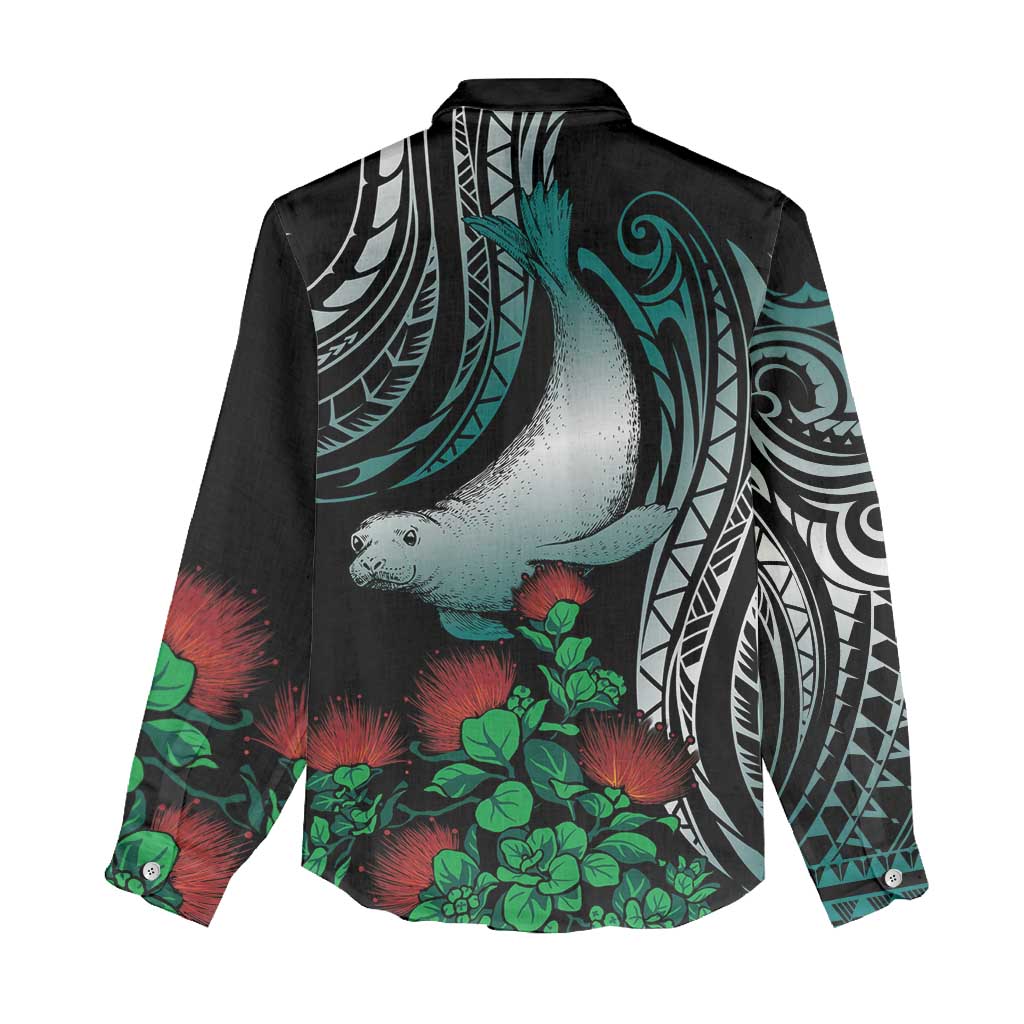 Aloha Hawaii Monk Seal Women Casual Shirt Mix Ohia Lehua