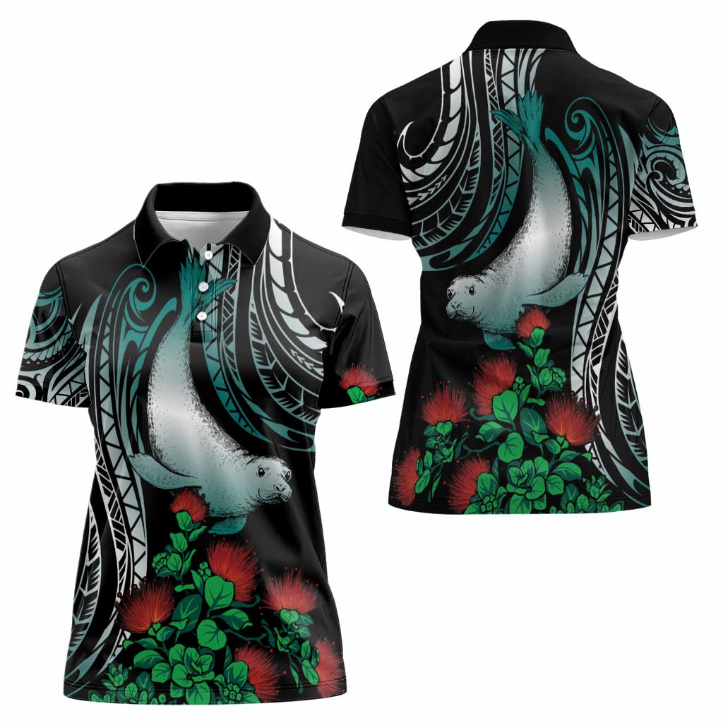Aloha Hawaii Monk Seal Women Polo Shirt Mix Ohia Lehua