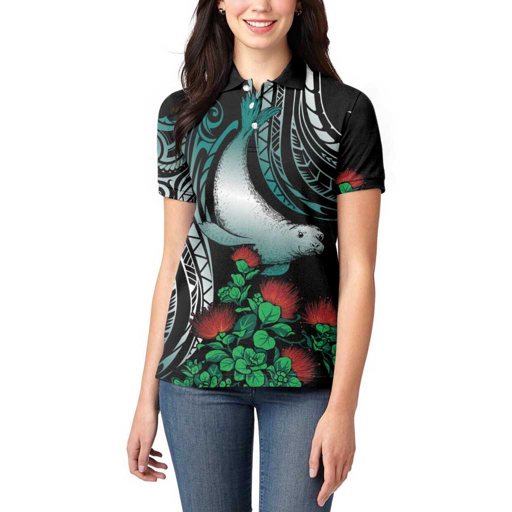 Aloha Hawaii Monk Seal Women Polo Shirt Mix Ohia Lehua