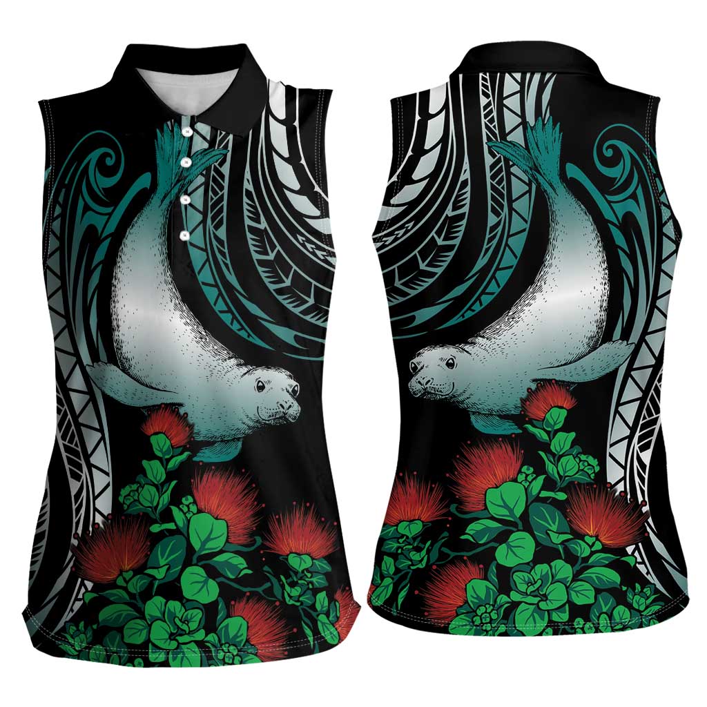 Aloha Hawaii Monk Seal Women Sleeveless Polo Shirt Mix Ohia Lehua