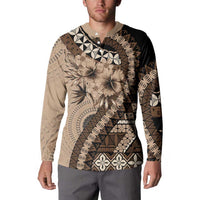 Bula Fiji Button Sweatshirt Mocha Brown Kaivity Masi Tapa