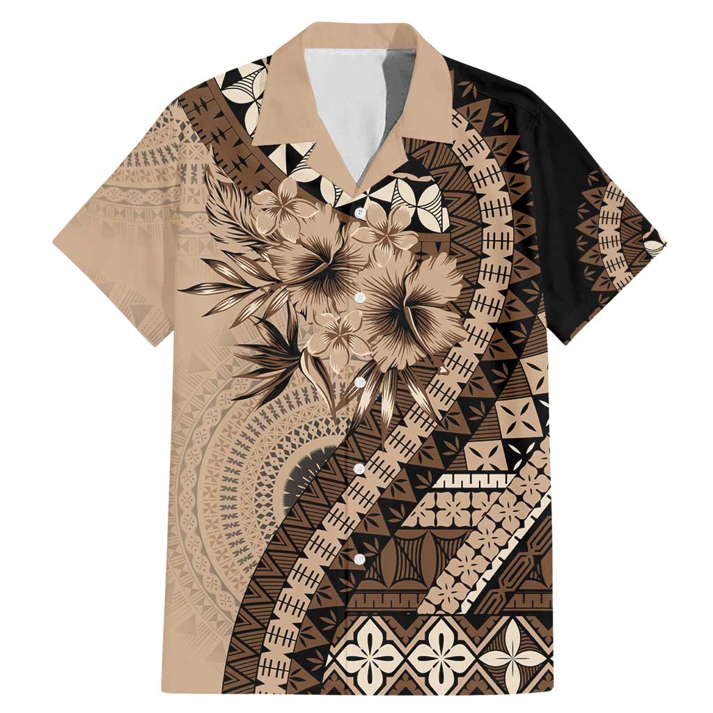 Bula Fiji Family Matching Mermaid Dress and Hawaiian Shirt Mocha Brown Kaivity Masi Tapa