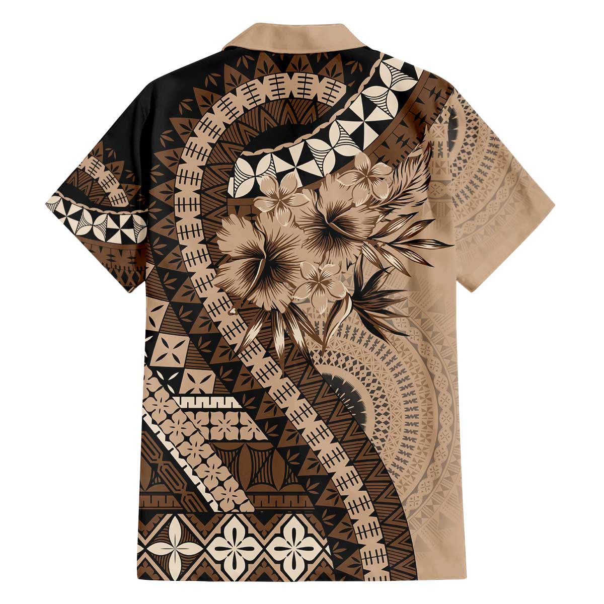 Bula Fiji Family Matching Off The Shoulder Long Sleeve Dress and Hawaiian Shirt Mocha Brown Kaivity Masi Tapa