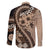 Bula Fiji Family Matching Off Shoulder Short Dress and Hawaiian Shirt Mocha Brown Kaivity Masi Tapa