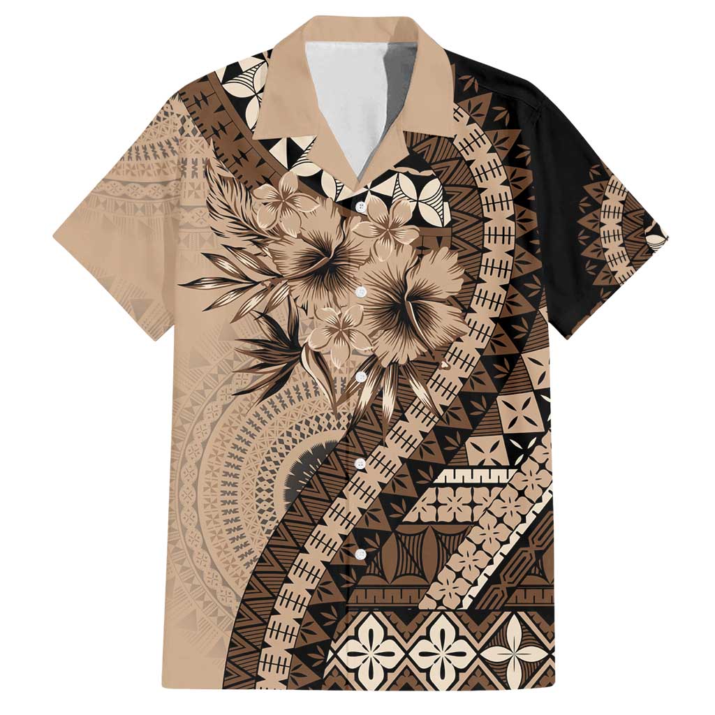 Bula Fiji Family Matching Summer Maxi Dress and Hawaiian Shirt Mocha Brown Kaivity Masi Tapa
