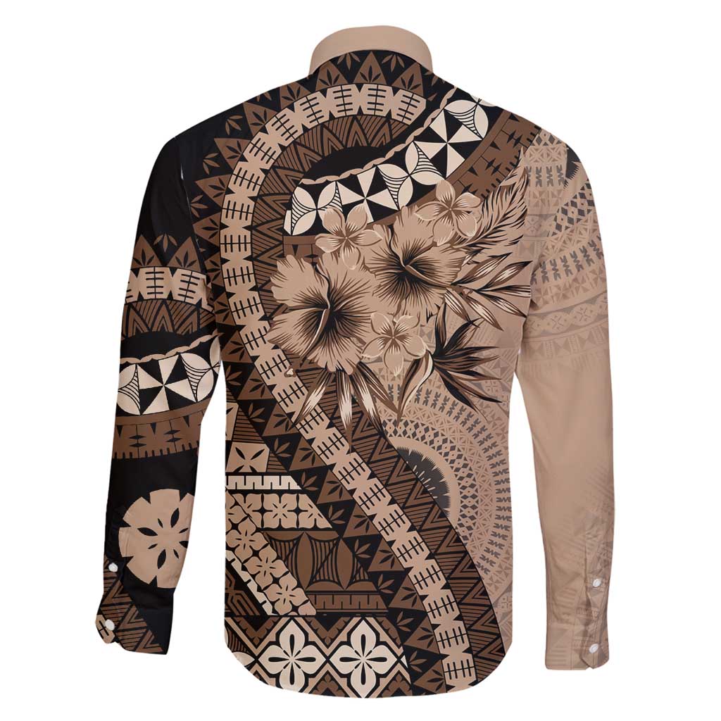 Bula Fiji Family Matching Tank Maxi Dress and Hawaiian Shirt Mocha Brown Kaivity Masi Tapa