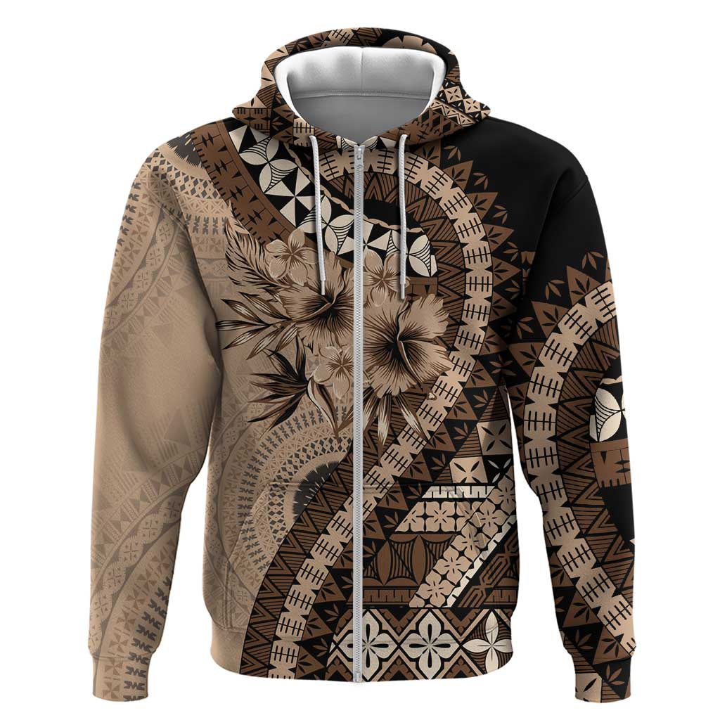 Bula Fiji Hoodie Mocha Brown Kaivity Masi Tapa