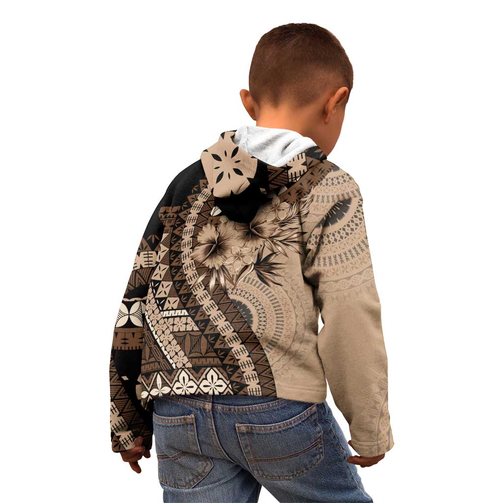 Bula Fiji Kid Hoodie Mocha Brown Kaivity Masi Tapa