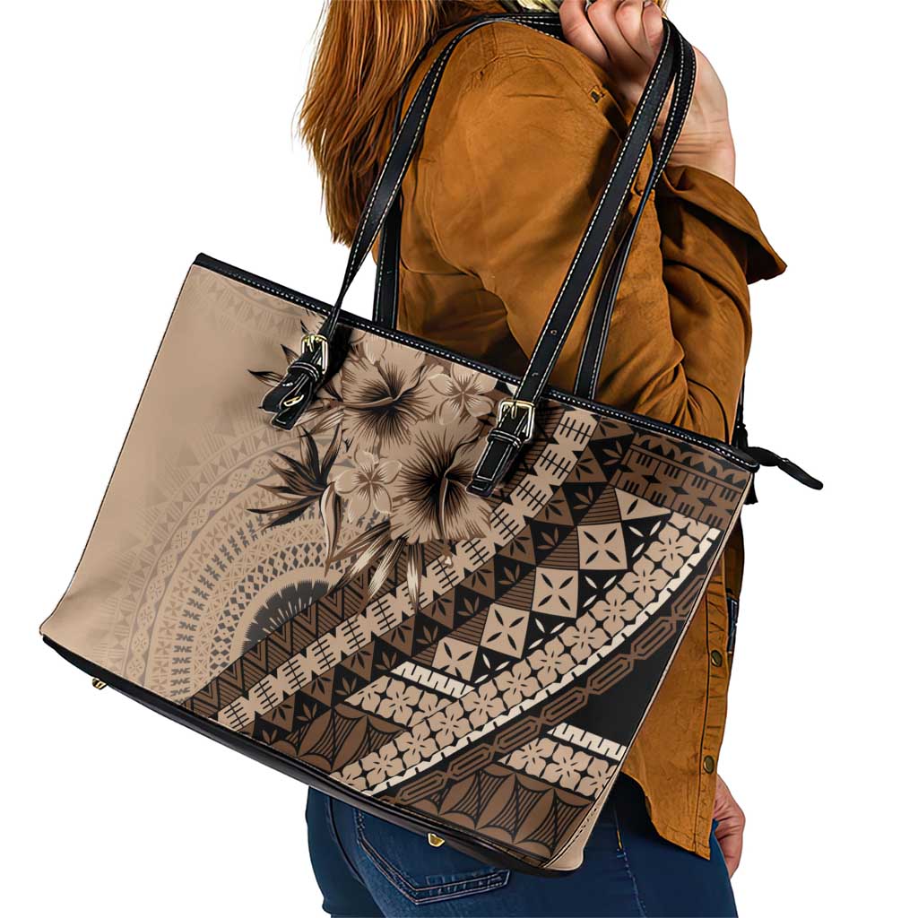 Bula Fiji Leather Tote Bag Mocha Brown Kaivity Masi Tapa