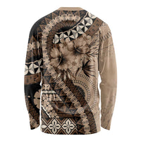 Bula Fiji Long Sleeve Shirt Mocha Brown Kaivity Masi Tapa