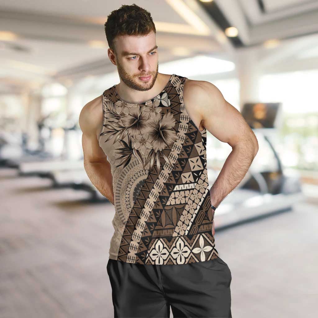 Bula Fiji Men Tank Top Mocha Brown Kaivity Masi Tapa