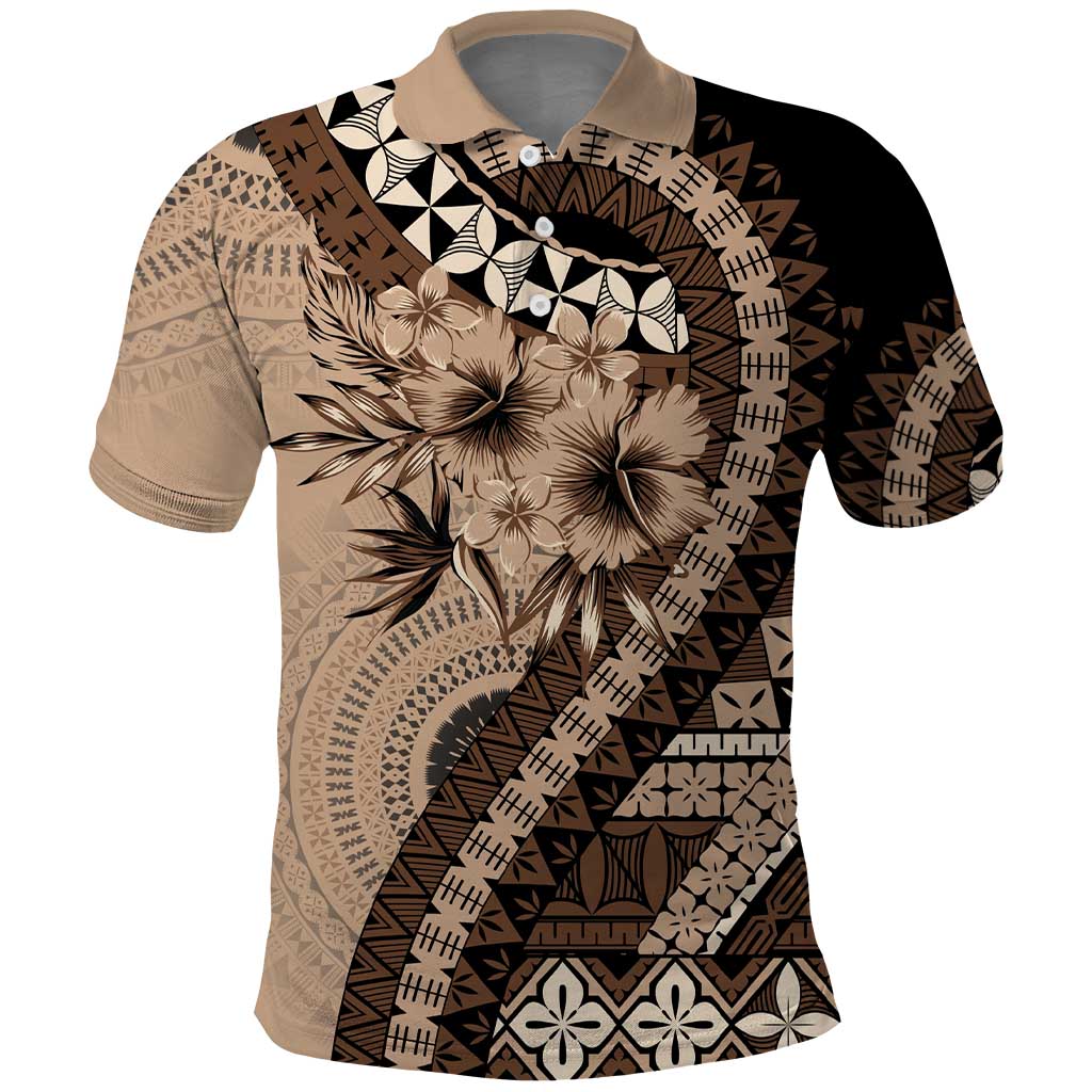 Bula Fiji Polo Shirt Mocha Brown Kaivity Masi Tapa