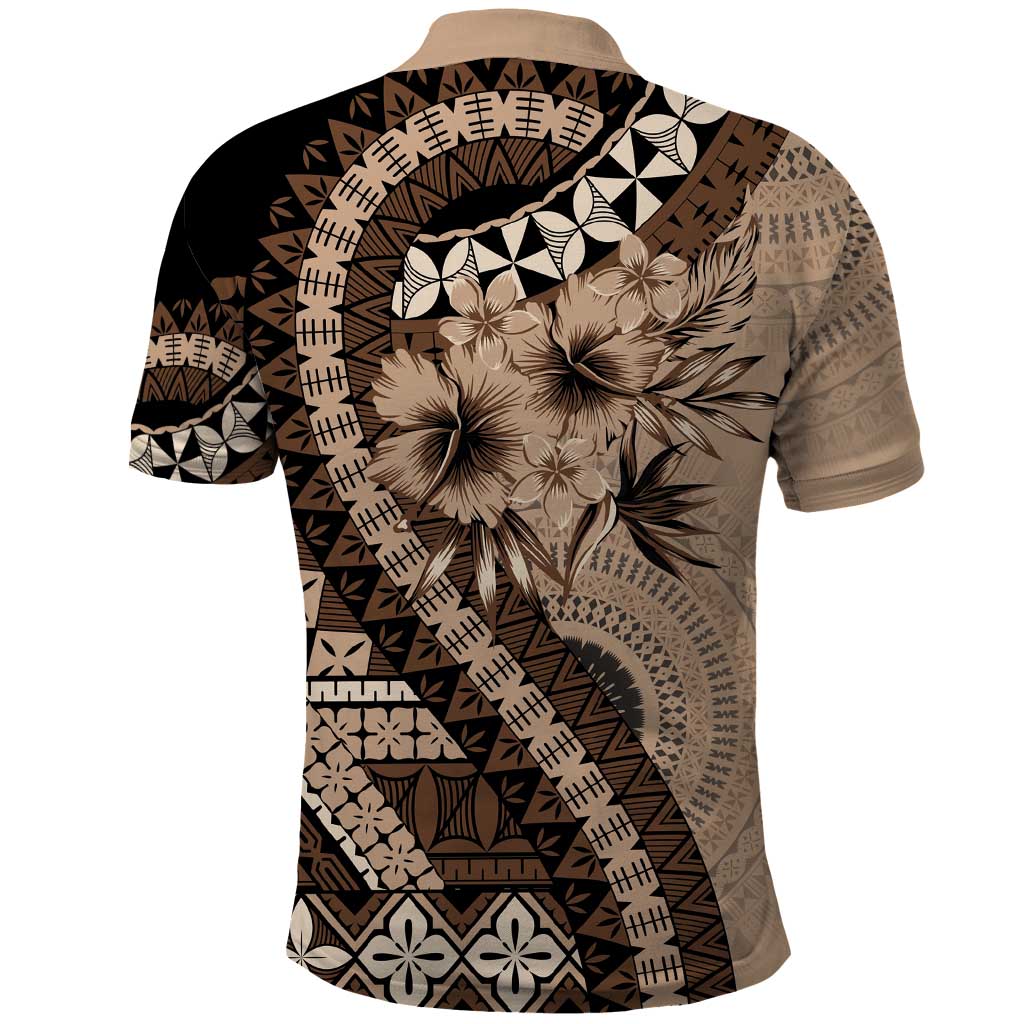 Bula Fiji Polo Shirt Mocha Brown Kaivity Masi Tapa