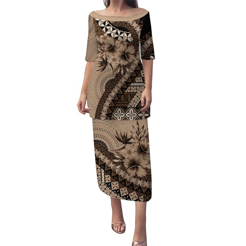 Bula Fiji Puletasi Mocha Brown Kaivity Masi Tapa