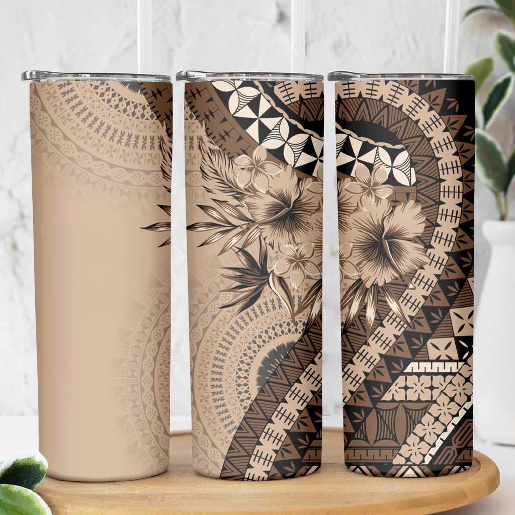 Bula Fiji Skinny Tumbler Mocha Brown Kaivity Masi Tapa