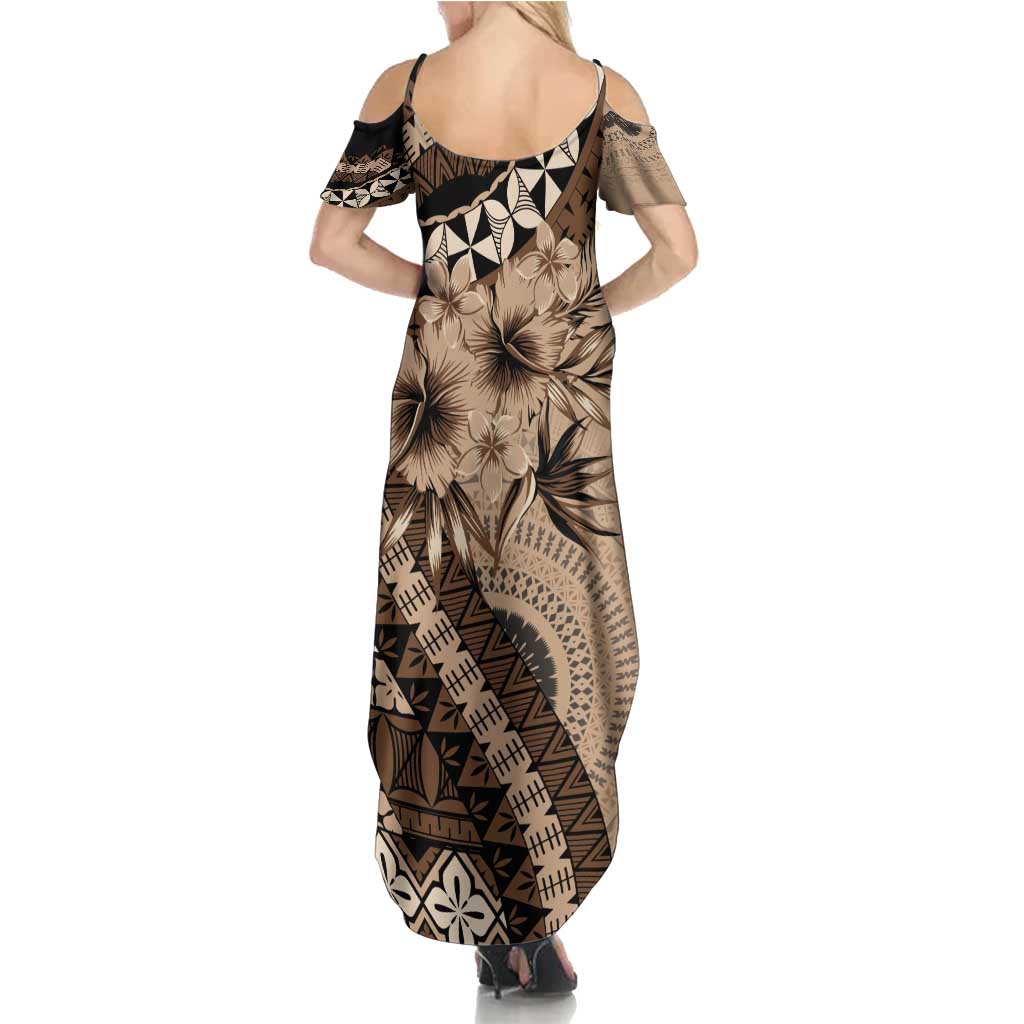 Bula Fiji Summer Maxi Dress Mocha Brown Kaivity Masi Tapa