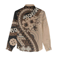 Bula Fiji Women Casual Shirt Mocha Brown Kaivity Masi Tapa