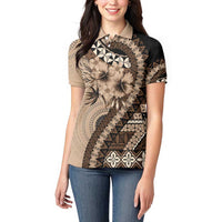 Bula Fiji Women Polo Shirt Mocha Brown Kaivity Masi Tapa
