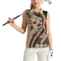 Bula Fiji Women Sleeveless Polo Shirt Mocha Brown Kaivity Masi Tapa