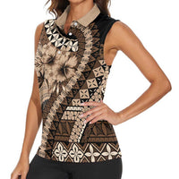 Bula Fiji Women Sleeveless Polo Shirt Mocha Brown Kaivity Masi Tapa