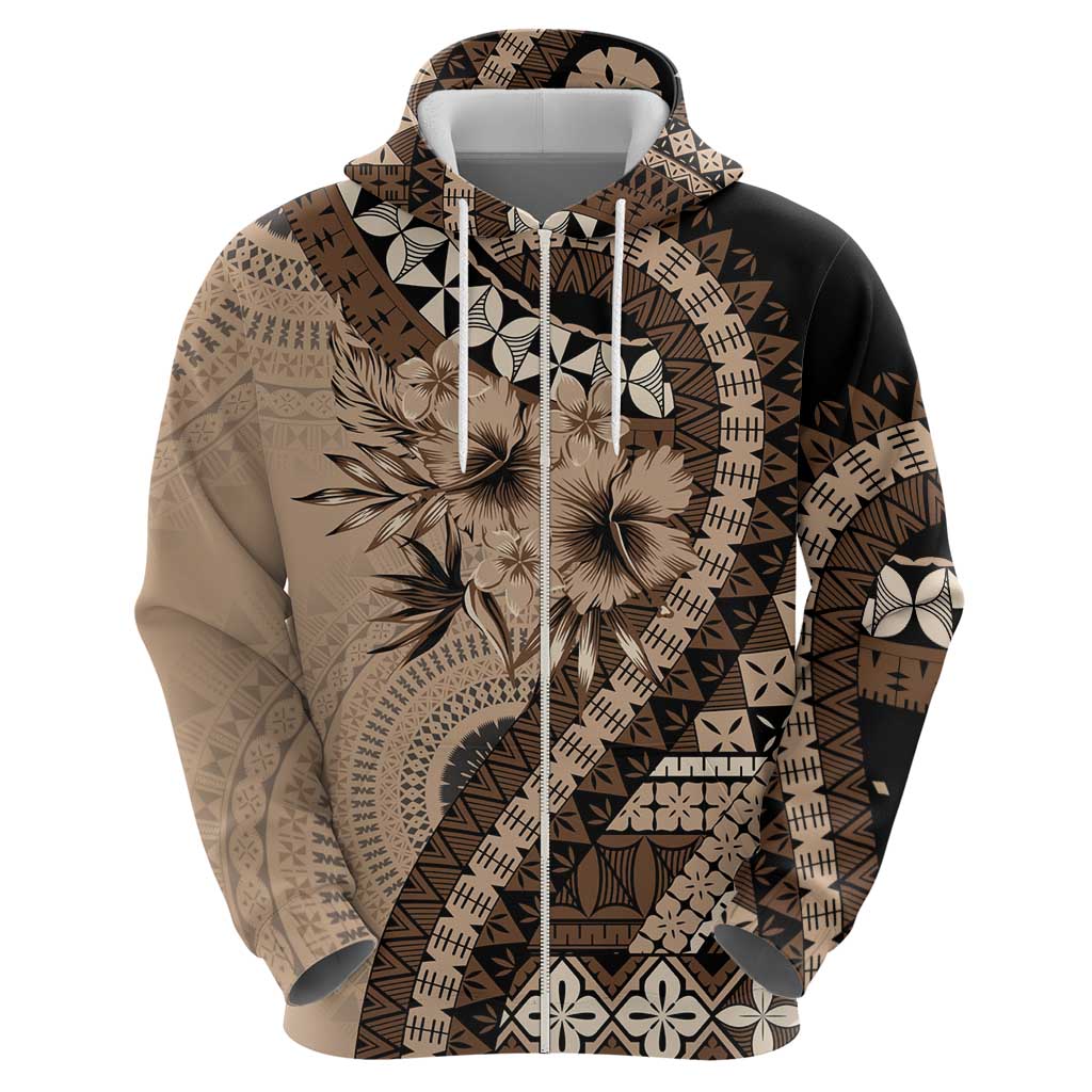 Bula Fiji Zip Hoodie Mocha Brown Kaivity Masi Tapa