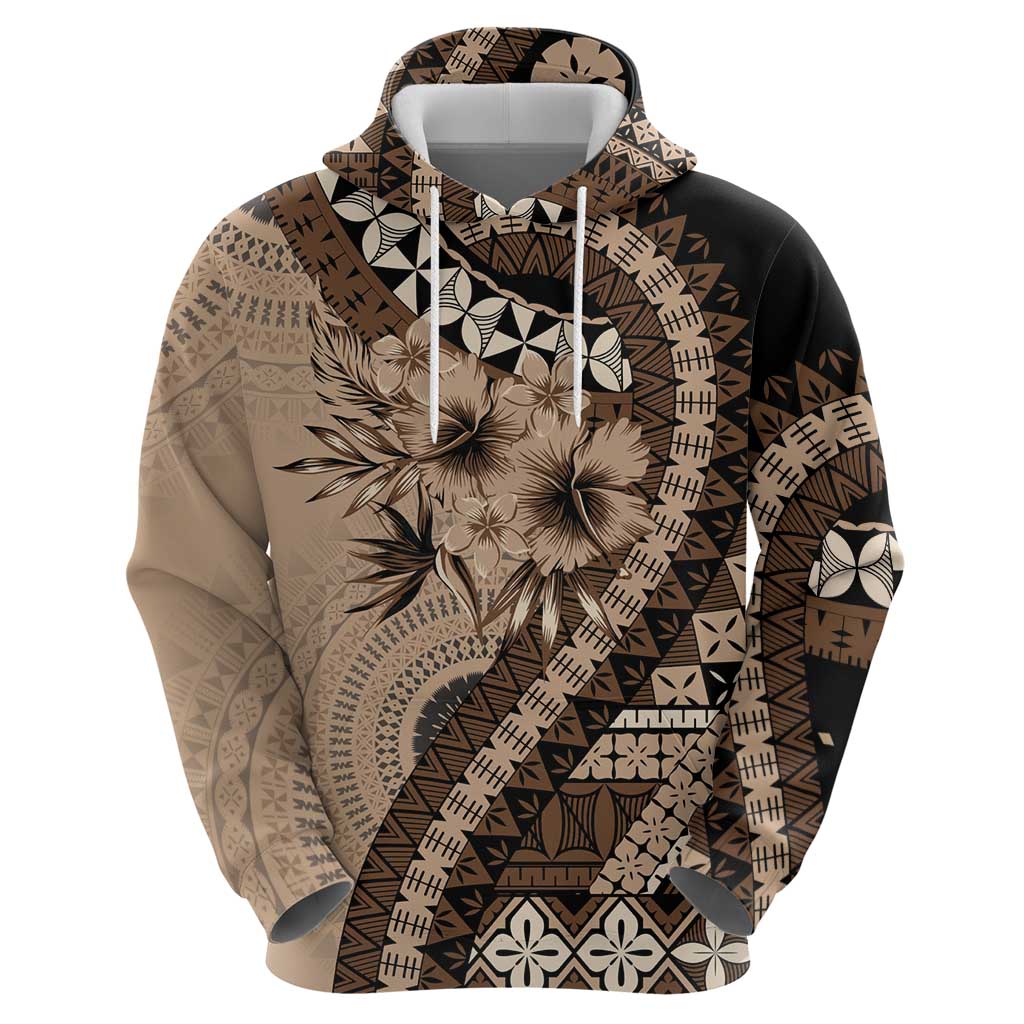 Bula Fiji Zip Hoodie Mocha Brown Kaivity Masi Tapa