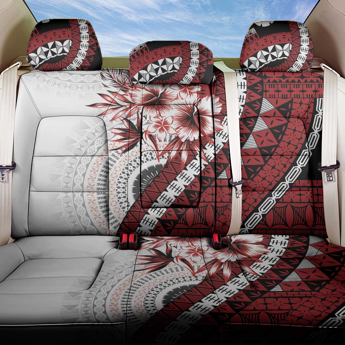 Bula Fiji Back Car Seat Cover White Kaivity Masi Tapa