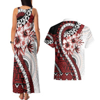 Bula Fiji Couples Matching Tank Maxi Dress and Hawaiian Shirt White Kaivity Masi Tapa