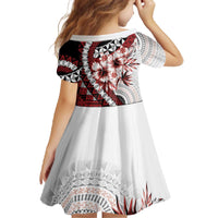 Bula Fiji Family Matching Off The Shoulder Long Sleeve Dress and Hawaiian Shirt White Kaivity Masi Tapa