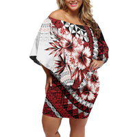 Bula Fiji Family Matching Off Shoulder Short Dress and Hawaiian Shirt White Kaivity Masi Tapa