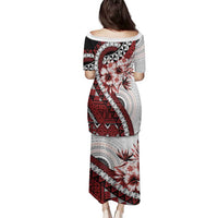 Bula Fiji Family Matching Puletasi and Hawaiian Shirt White Kaivity Masi Tapa