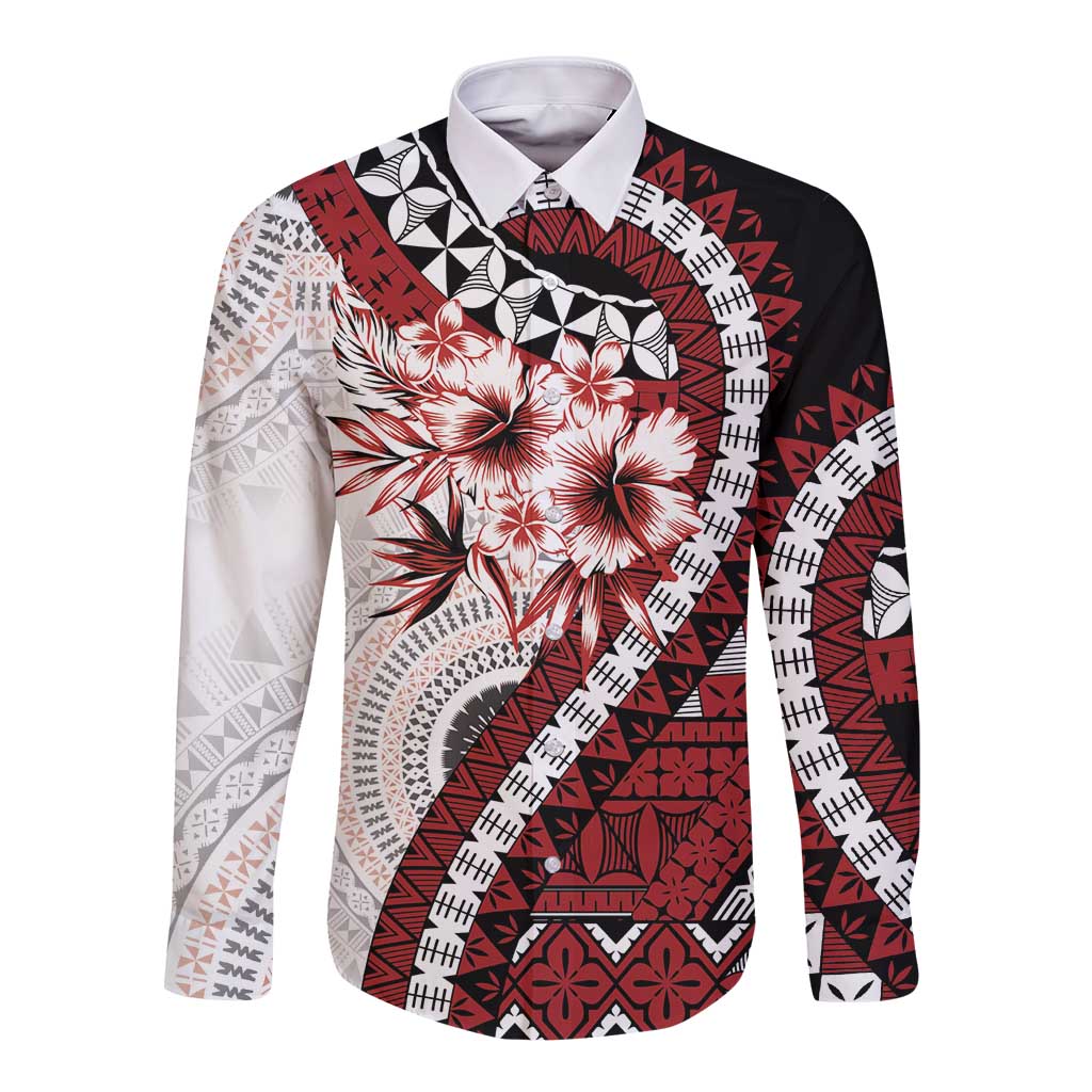 Bula Fiji Long Sleeve Button Shirt White Kaivity Masi Tapa